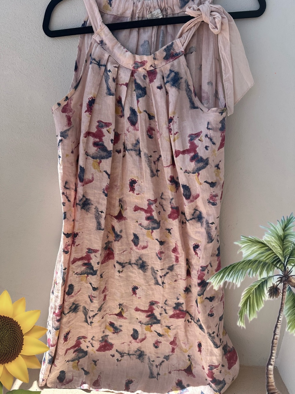 Sleeveless Tie-Shoulder Watercolor Print Dress - Blush Base